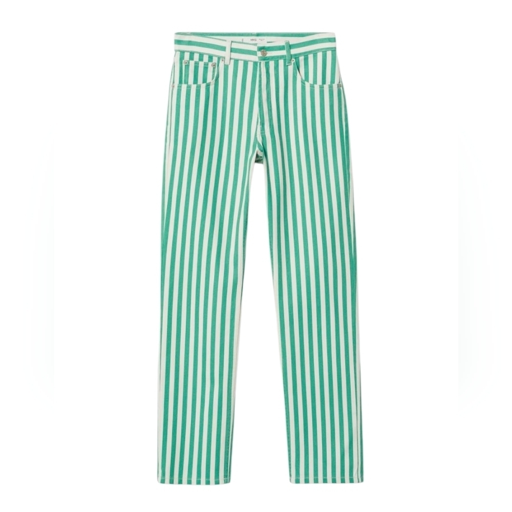 Mango Straight Striped Jean Green/White Size 1